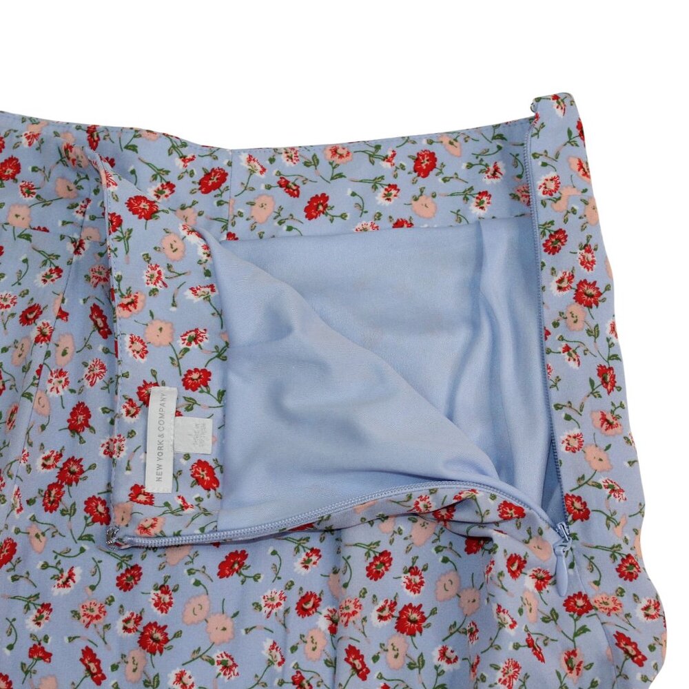 New York & Company Womens Large Red Blue Floral Hi-Lo Hem Ruffled Layers Skirt - Picture 5 of 10